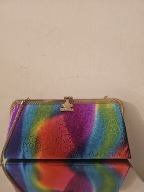 Multicolor Rainbow Clutch Handbag with Gold Frame